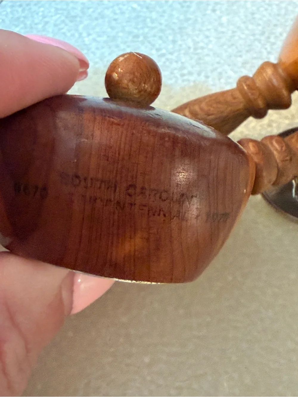 Vintage 1970 SC Tricentennial Carved Wooden Salt & Pepper Set in Warm Brown